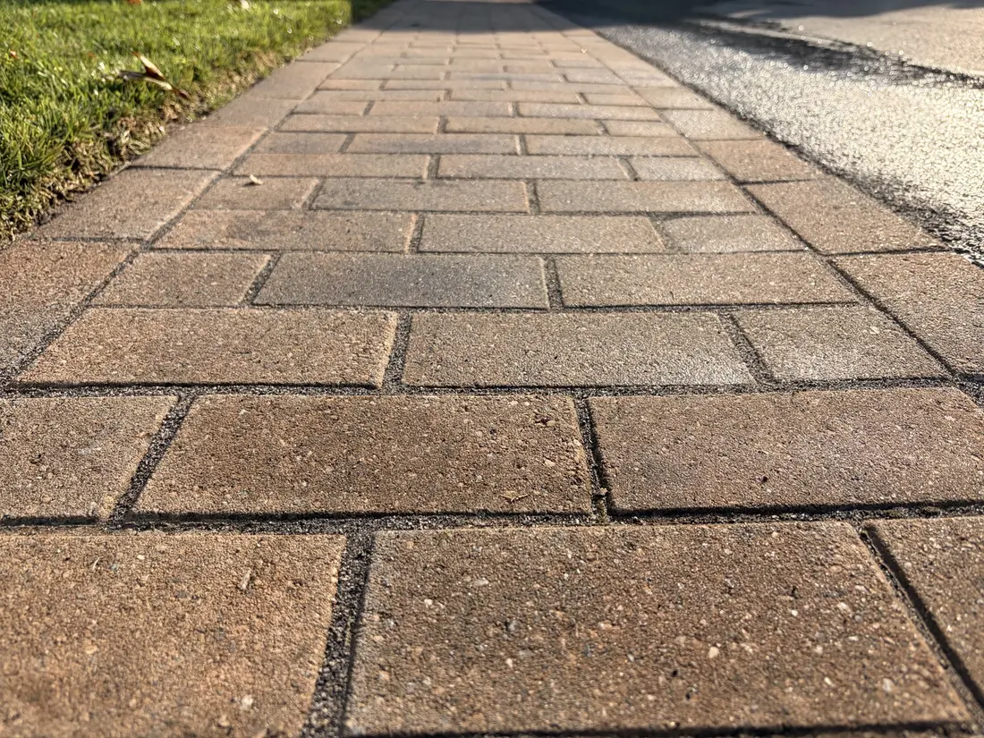 Close view of cleaned paver joints and surface